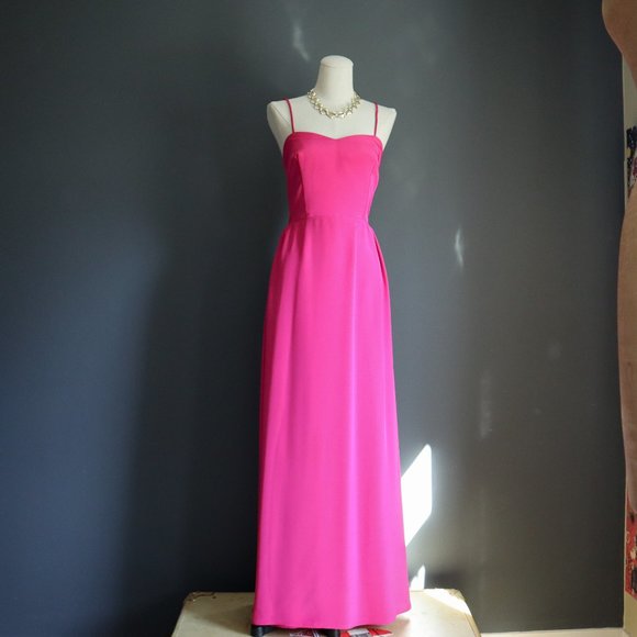 70's Raspberry Pink Strapless Maxi Dress - Picture 1 of 8